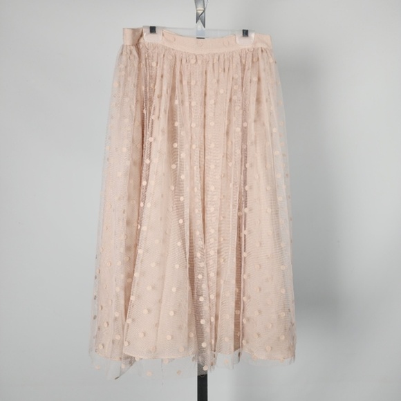Pale Pink Tulle Dotted Full Medium Feminine Coastal Skirt - Picture 2 of 2